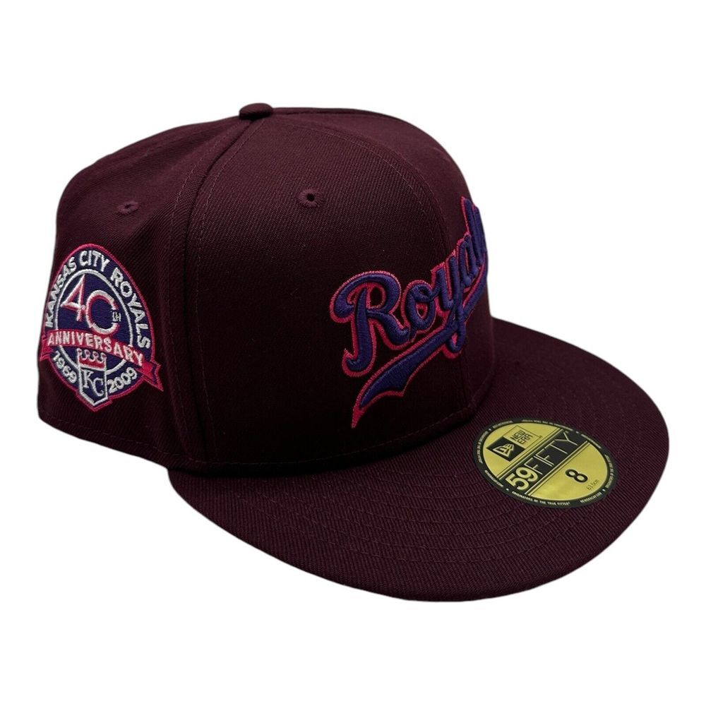 New Era 59Fifty Kansas City Royals Hat‎ Cap Size 8 Maroon 40th Anniversary Patch